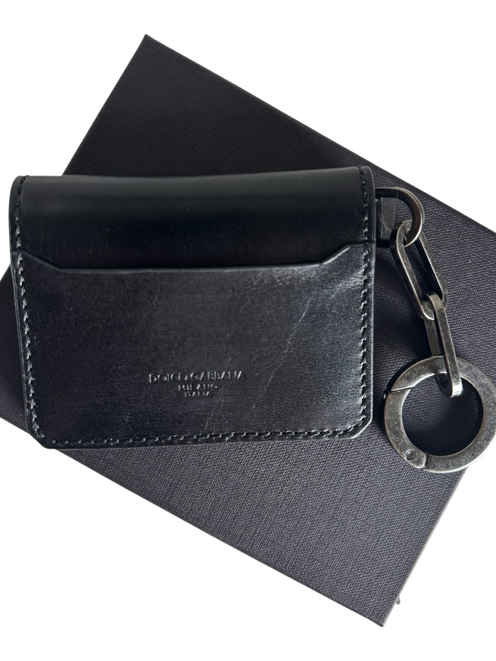 Dolce & Gabbana Black Leather Card Holder Keychain Wallet NWT and Box - Picture 8 of 11
